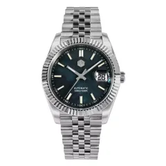 San Martin SN058-G 40.5mm with dark blue mother-of-pearl dial, fluted bezel and cyclops date on jubilee bracelet
