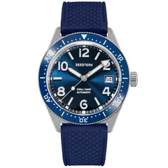 Seestern S434-2.05 with blue dial and blue ceramic bezel on blue rubber strap