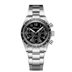 Addiesdive AD2543 chronograph with all-black dial on the steel bracelet