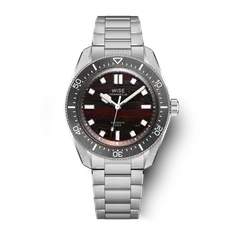 Wise Adamascus AD8.1 Iron Tiger Eye in 904L steel, natural iron tiger eye stone dial, steel bezel, on 904L bracelet