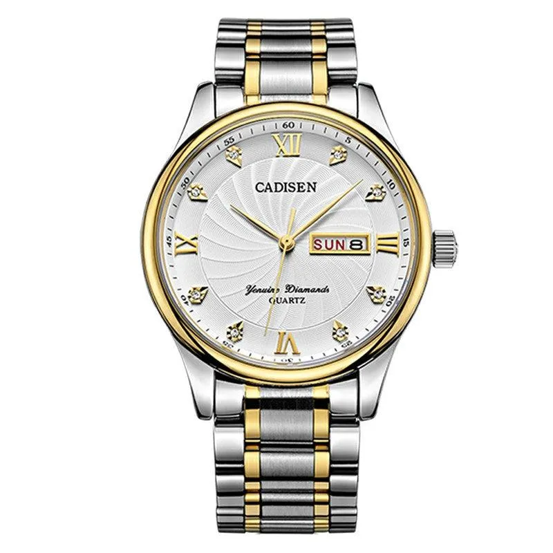 Cadisen C2012 with white dial, Roman numerals and day-date window in a two-tone case and bracelet
