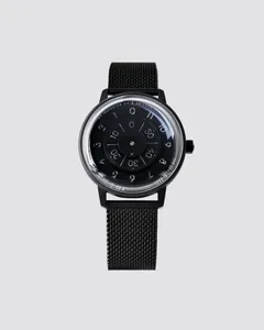 Anicorn Series K452 Nemesis in sand-blasted black PVD with black discs on a black Milanese bracelet