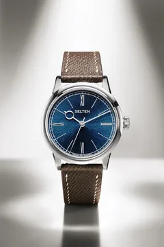 Selten Grand Feu Enamel Spiral Sunbird Blue, blue enamel dial, on brown leather strap