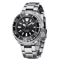Pagani Design PD-1695 with black dial and black bezel on steel bracelet