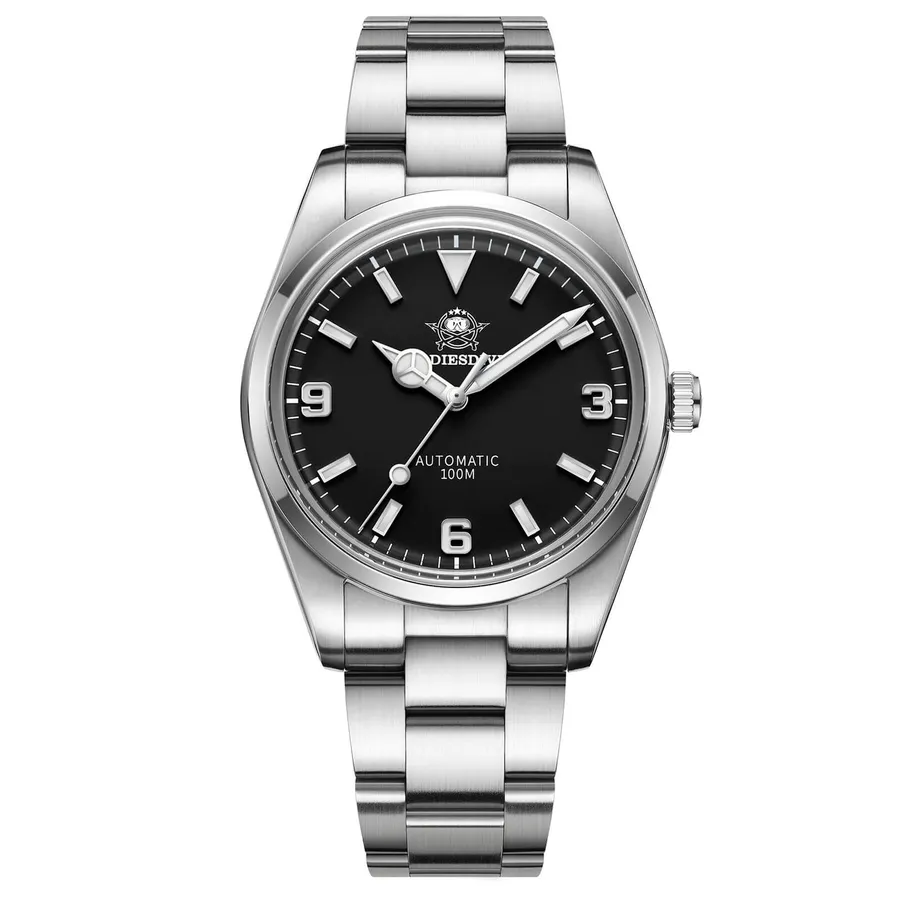 Addiesdive AD2112 with black 3-6-9 dial and smooth bezel on a three-link bracelet