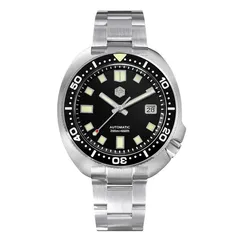 San Martin SN047-G-B with black dial and black bezel on steel bracelet