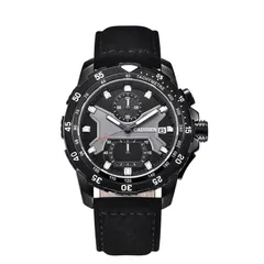 Cadisen C9061M with black and grey dial and tachymeter flange in a black case on a black leather strap