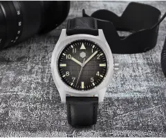 San Martin SN026-G-A2 with gradient black grid-pattern dial on black leather strap