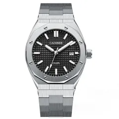 Cadisen C8193 with black grid-pattern dial in a steel case