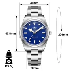 Addiesdive AD2113 dimension graphic (38mm, 47.8mm lug-to-lug, 20mm, 200mm, 127.5g)