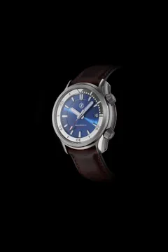 Zelos Helmsman 2 in steel, blue dial, lumed internal bezel, on leather strap