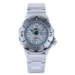 Heimdallr Sharkey Ocean Monster V2 with frost blue dial and black-edged hands on steel bracelet