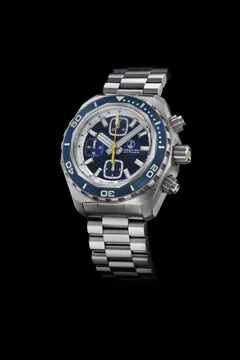 Zelos Hammerhead Chrono in steel, blue fumé dial, blue ceramic bezel, on steel bracelet