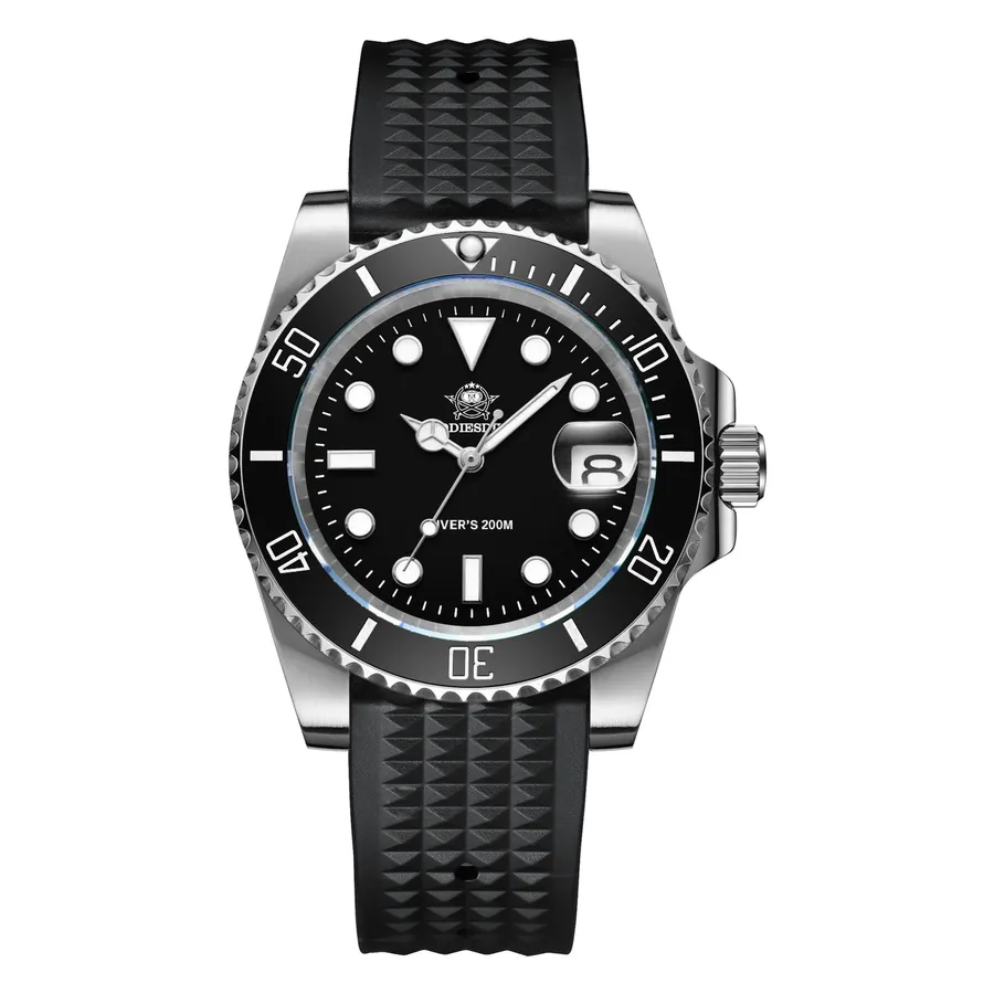 Addiesdive H3QZ with black dial and black ceramic bezel on the black silicone strap