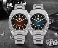 San Martin SN026-G-B1 in gradient brown and gradient blue grid dials on steel bracelet