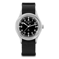 Militado ML22 with black dial and white indices on black nylon strap