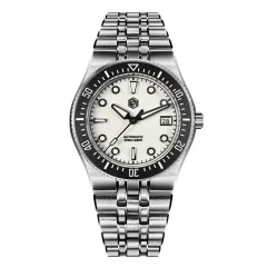San Martin SN0148-GB2 40mm with white luminous dial and black ceramic bezel on five-link bracelet