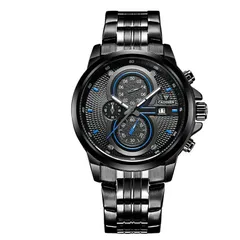 Cadisen C9054M with black dial and blue accents on a black steel bracelet