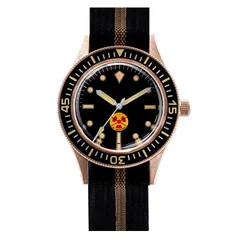 Thorn SHY038 bronze diver with sterile black dial and no-radiation emblem at 6 on a black and khaki nylon strap