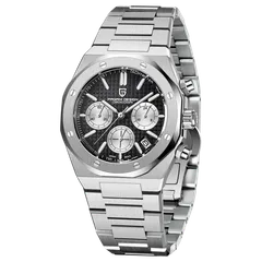 Pagani Design PD-1707 with black dial and silver sub-dials on steel bracelet