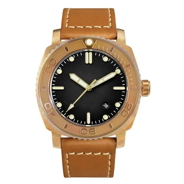 San Martin SN078-Q bronze diver with gradient black dial on brown leather