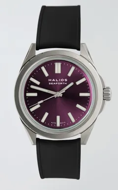 Halios Seaforth IV fixed bezel, Sunburst Plum dial on rubber strap
