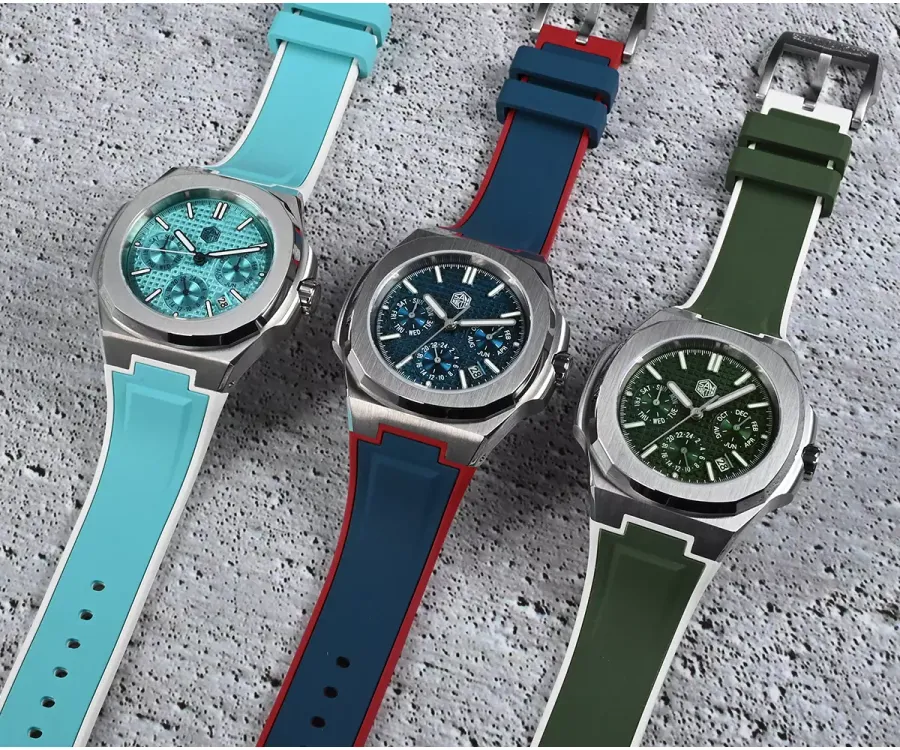 San Martin SN075-G-B2 in light blue, blue and green on two-tone rubber straps