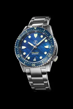 Zelos Mako V3 300m Ti, blue mother-of-pearl dial, blue ceramic bezel