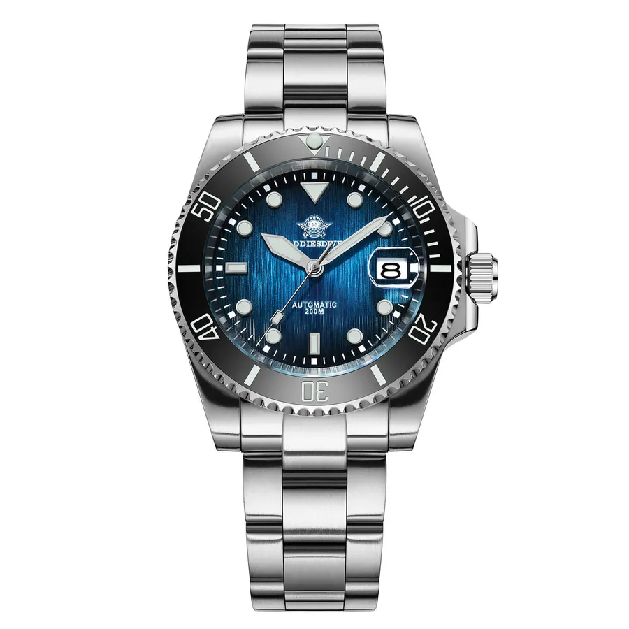 Addiesdive AD2536 with dark blue gradient dial and black ceramic bezel on a three-link bracelet