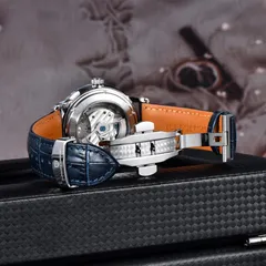 Pagani Design PD-1796 butterfly deployant clasp on blue leather strap