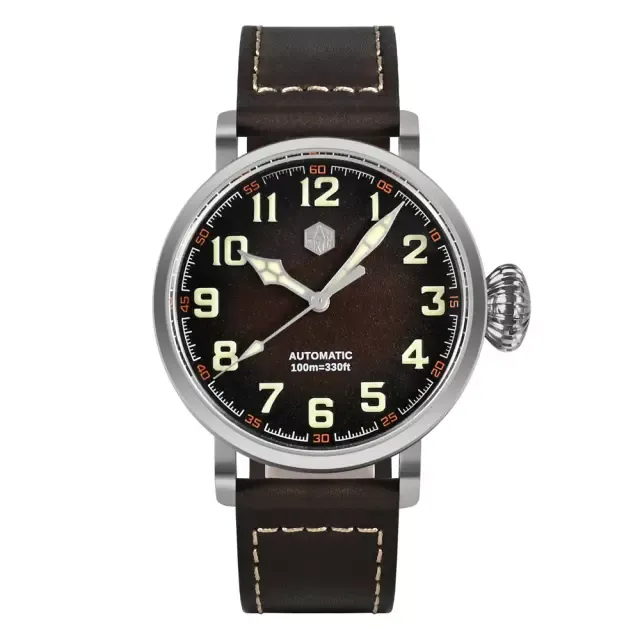 San Martin SN095-G-X 40mm pilot with brown gradient dial on brown leather