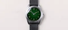 anOrdain Model 2 mkI Green Fumé, green fumé enamel dial, on black shell cordovan strap