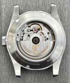 Cincinnati Watch Company P-40 A-11 Pilot Automatic, sapphire display caseback showing the Sellita SW200-2 with custom rotor