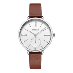 Cadisen C6135 with white dial and small seconds in a silver-tone case on a brown leather strap