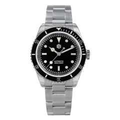 San Martin SN004-G-V4 with black enamel dial and Mercedes hands