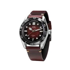 Wise Adamascus AD851A in 904L steel, red wavy dial, on red wine leather strap