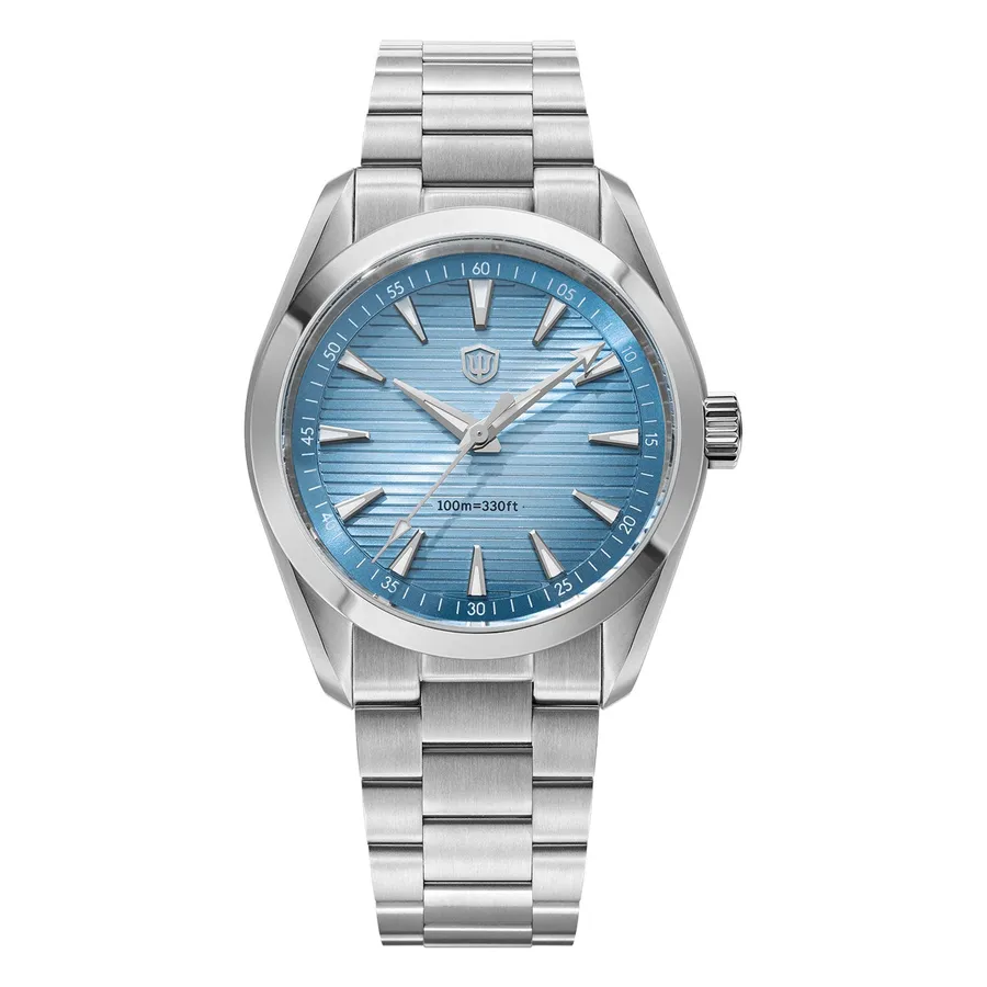 Watchdives WD0006 with light blue sunray dial on its bracelet