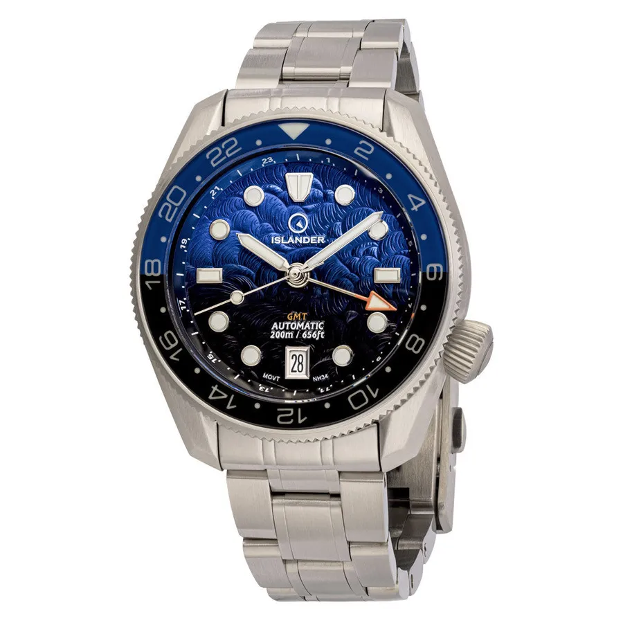 Islander JFK Automatic GMT with Batman dial and bezel on steel bracelet