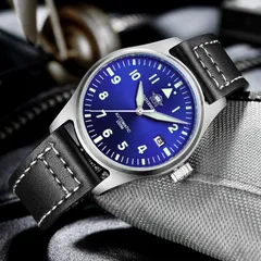 Addiesdive H2 with blue dial on a black leather strap
