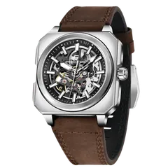Pagani Design PD-1791 with black skeleton dial on brown leather strap