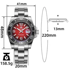 Addiesdive AD2513 dimension graphic (41mm, 48mm lug-to-lug, 13mm, 20mm, 220mm bracelet, 158.5g)