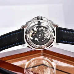 Pagani Design PD-YS017 display caseback held by four screws, engraved 100M Water resistant, showing a skeletonised movement and Pagani Design rotor