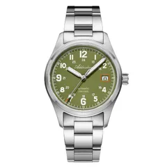 Addiesdive AD2070 with olive green dial on the steel bracelet