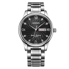 Cadisen C2012 with black dial and day-date window on a steel bracelet