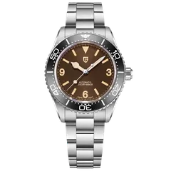 Pagani Design PD-1755 diver with brown dial and black bezel on steel bracelet