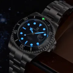 Pagani Design PD-1839 in the dark, blue lume on hands and indices and a lumed bezel pip