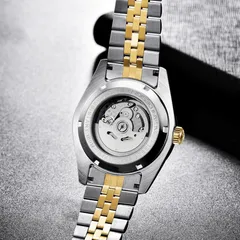 Pagani Design PD-1645 two-tone display caseback showing a Seiko NH35A rotor