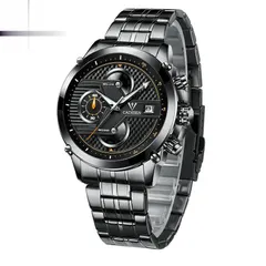Cadisen C9018 with black dial, orange accents and black bezel ring on a steel bracelet