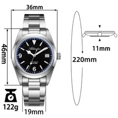 Addiesdive AD2556 dimension graphic (36mm, 46mm lug-to-lug, 11mm, 19mm, 220mm, 122g)