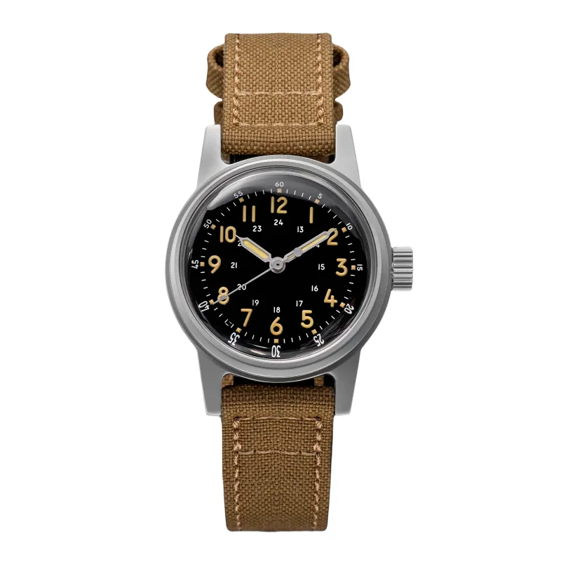 Thorn G11 (SHY043) with black dial and 24-hour inner track on a khaki canvas strap